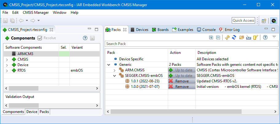 embOS CMSIS-Pack installed in IAR Embedded Workbench