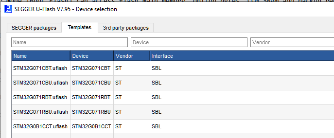 Select Template tab in device selection dialog