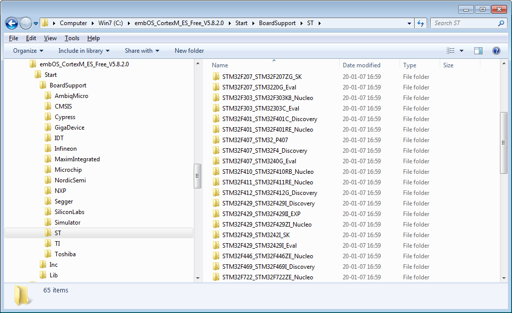 embOS BSP folders