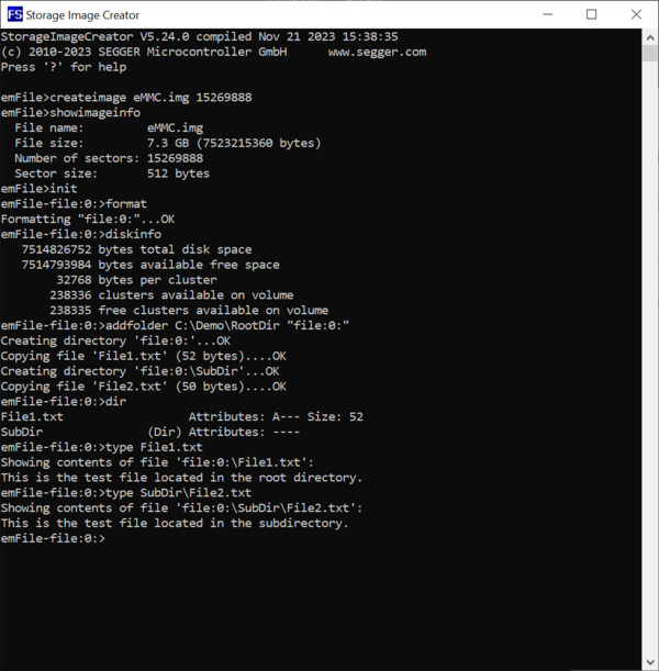 Screenshot of the Type command that shows the contents of the file stored in the subdirectory.