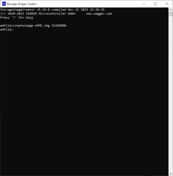 Screenshot of the CreateImage command of the Storage Image Creator.
