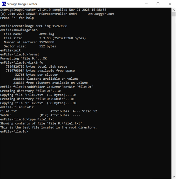 Screenshot of the Type command that shows the contents of the file stored in the root directory.