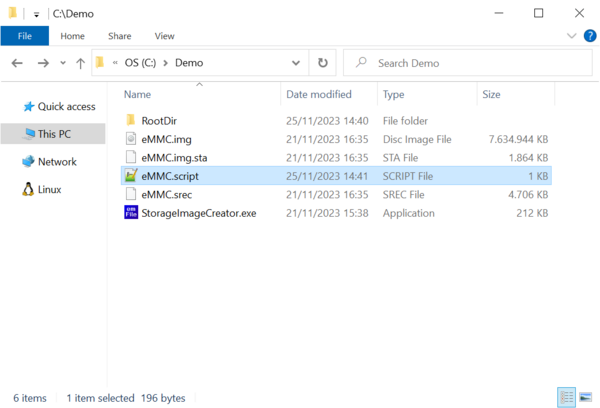 Screenshot of the work folder that contains the created script file.