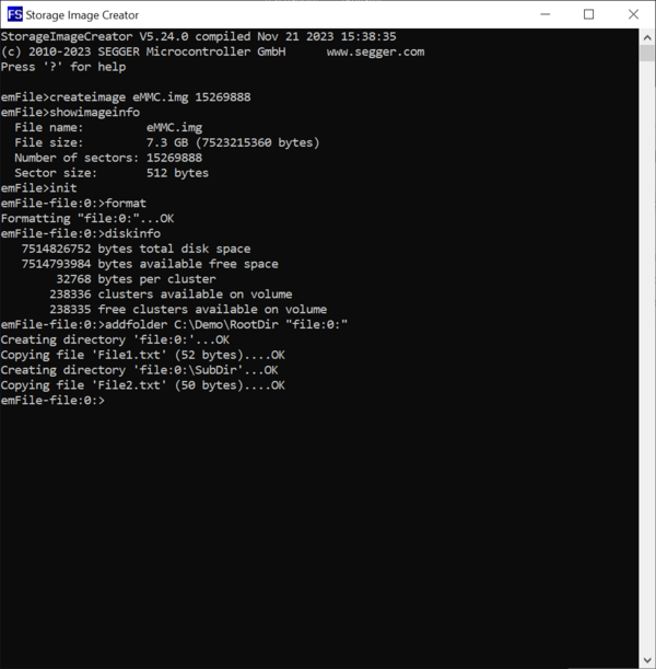Screenshot of the AddFolder command of the Storage Image Creator.