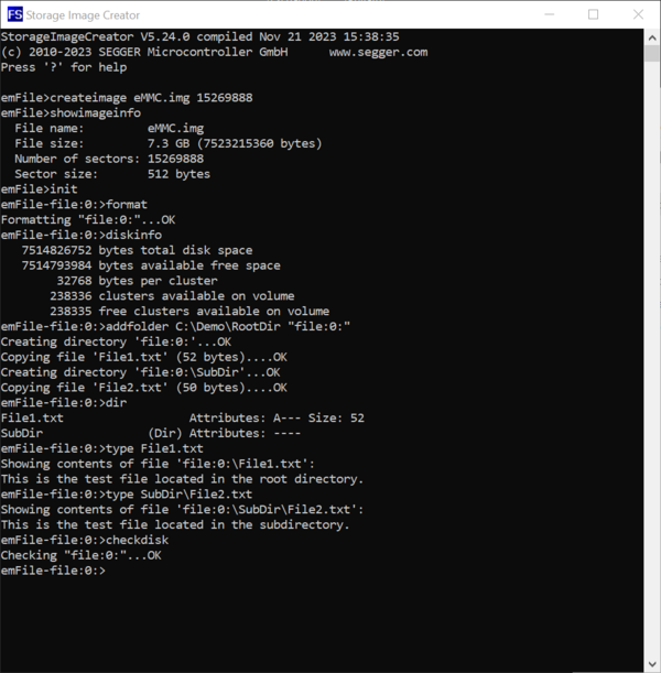 Screenshot of the CheckDisk command that verifies the consistency of the file system stored in the image.